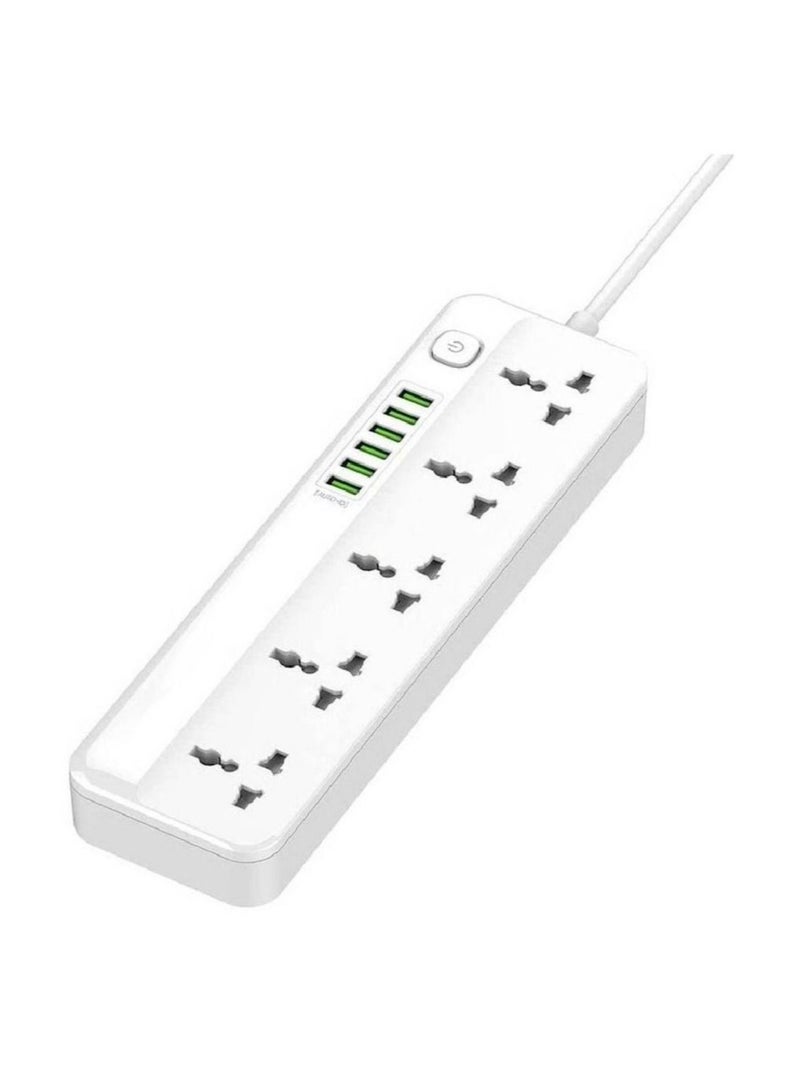 JBQ Power Extension Cord with Multi Sockets 5 Universal Outlets Compatible With UK/UAE Plug 6 Auto ID USB Ports For Mobile Charging And 2m Extension Cord For Home Office Dorm Essentials  - Image 1
