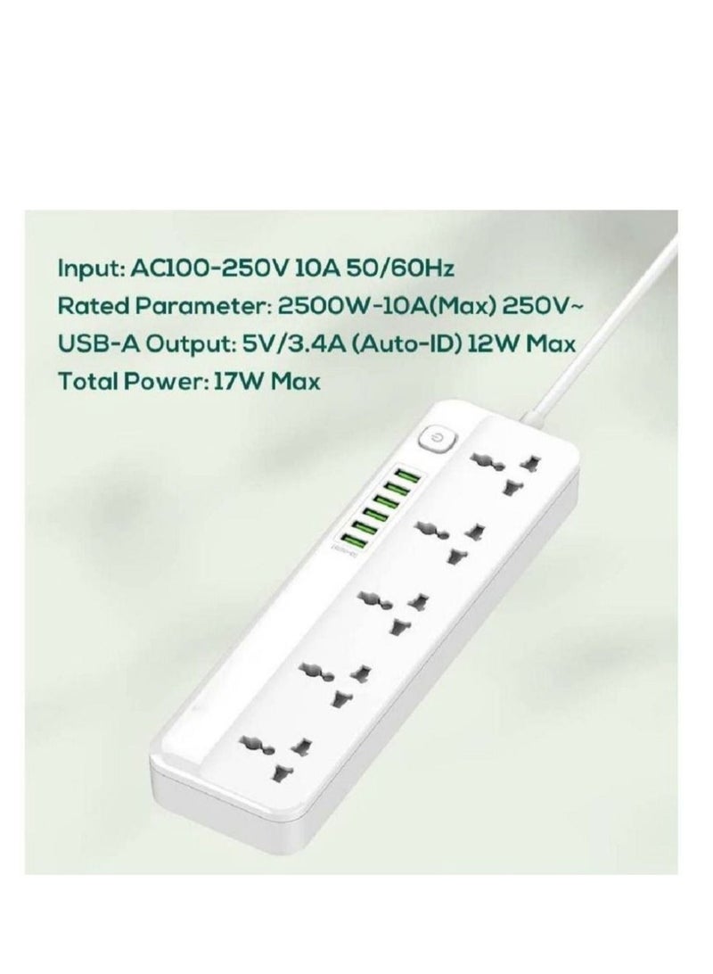 JBQ Power Extension Cord with Multi Sockets 5 Universal Outlets Compatible With UK/UAE Plug 6 Auto ID USB Ports For Mobile Charging And 2m Extension Cord For Home Office Dorm Essentials  - Image 3