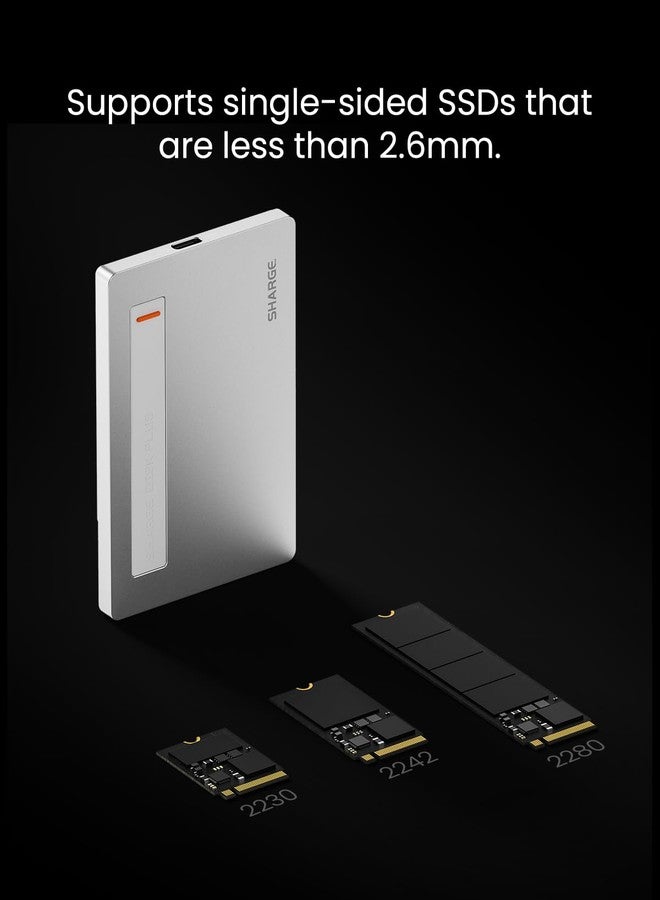 SHARGE Disk Plus SSD Enclosure 10Gbps M.2 NVMe, 0.24" Ultra Slim Aluminum Enclosure with Built-in Cable USB C 3.2 Gen2 Support Size 2230/2242/2280 M Key SSDs (SSD not Included) - Image 5