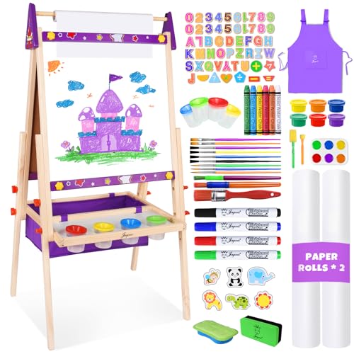 Joyooss Art Easel for Toddlers Adjustable Standing Wooden Easel  Whiteboard  Chalkboard Dry Erase Board for Kids Age 212