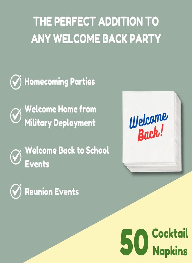 Cloverjoyed Welcome Back Decorations, 50 Pack, Military Homecoming Cocktail Napkins, Office, Back to School, Reunion, Home Party Decor Supplies - Image 4