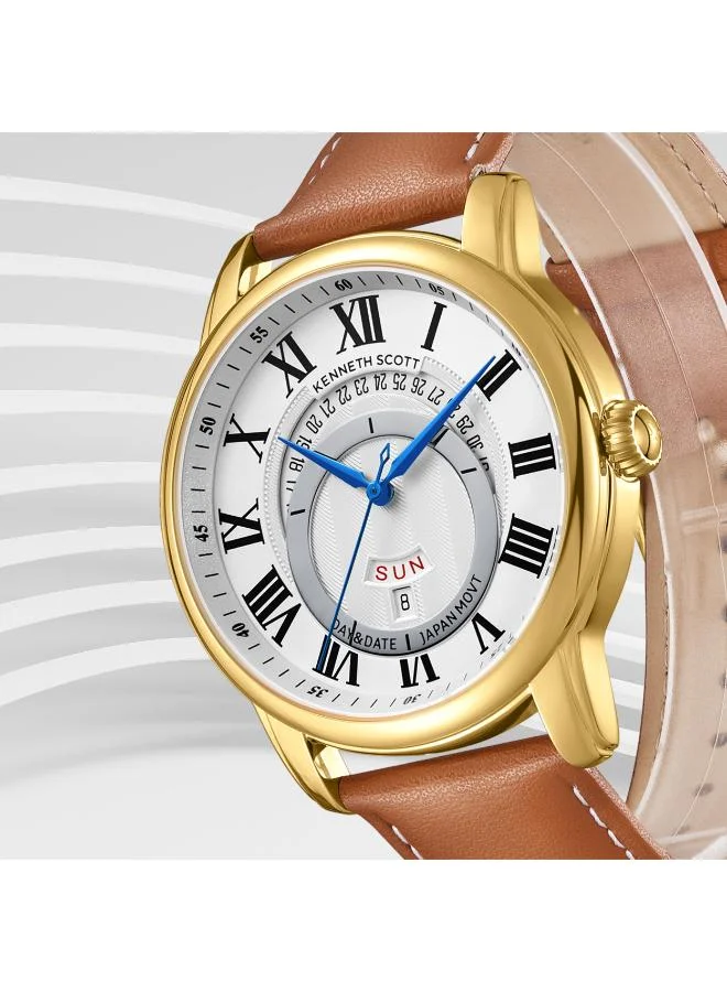 Kenneth Scott White Men's Leather  Analog Watch K24020-GLEW - 44 mm for Men | Best Price UAE