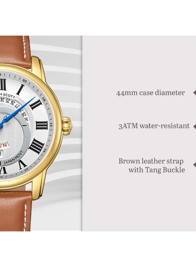 Kenneth Scott White Men's Leather  Analog Watch K24020-GLEW - 44 mm for Men | Best Price UAE