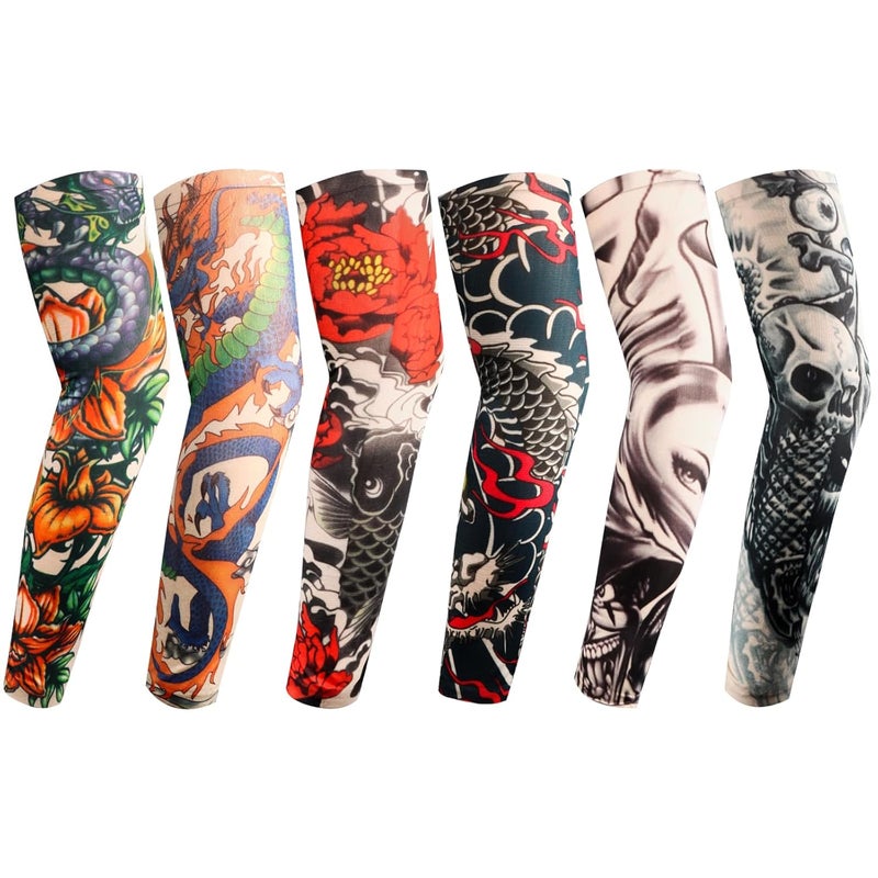 YARIEW Tattoo Sleeves for Men, 6Pcs Fake Tattoos Sleeves to Cover Arms Sun Protection Sleeve Covers for Men and Women (Set 11) - Image 1