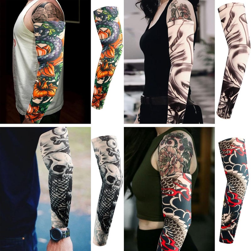 YARIEW Tattoo Sleeves for Men, 6Pcs Fake Tattoos Sleeves to Cover Arms Sun Protection Sleeve Covers for Men and Women (Set 11) - Image 5