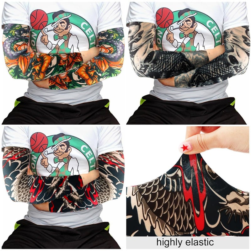 YARIEW Tattoo Sleeves for Men, 6Pcs Fake Tattoos Sleeves to Cover Arms Sun Protection Sleeve Covers for Men and Women (Set 11) - Image 3