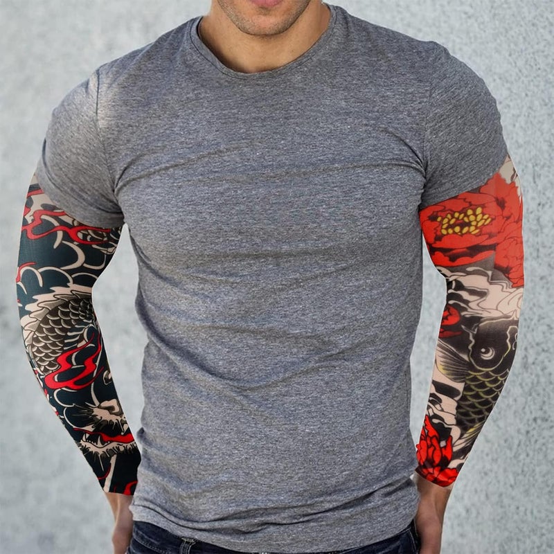 YARIEW Tattoo Sleeves for Men, 6Pcs Fake Tattoos Sleeves to Cover Arms Sun Protection Sleeve Covers for Men and Women (Set 11) - Image 4