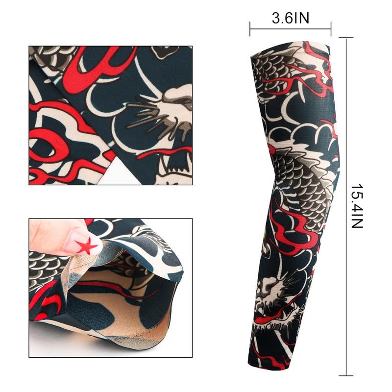 YARIEW Tattoo Sleeves for Men, 6Pcs Fake Tattoos Sleeves to Cover Arms Sun Protection Sleeve Covers for Men and Women (Set 11) - Image 2
