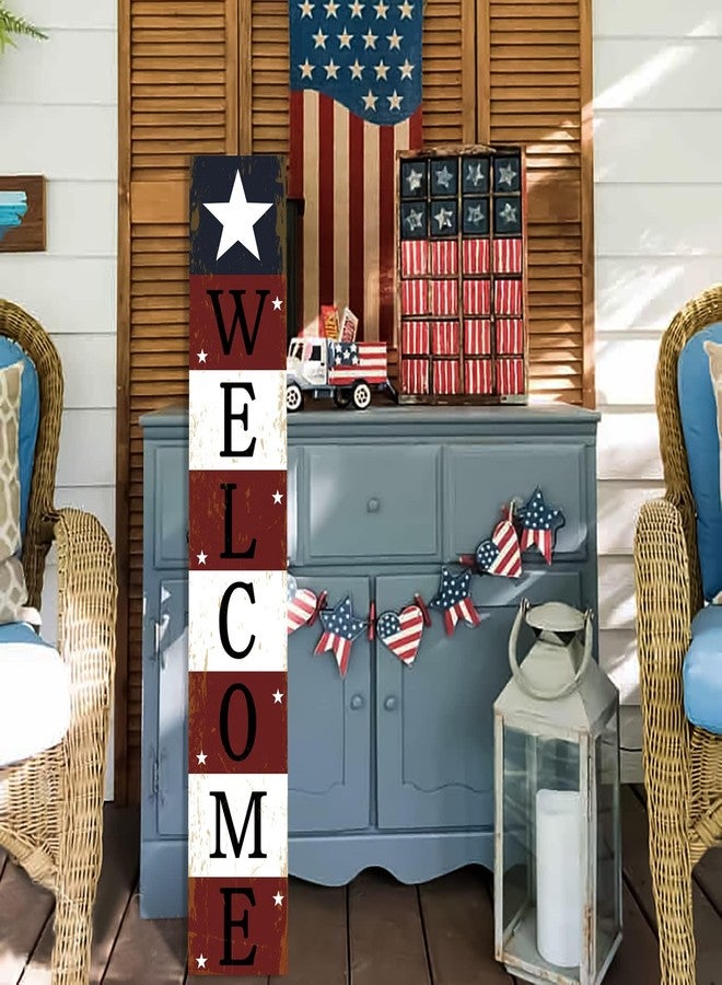 ARTDMT 4th of July Welcome Porch Sign Memorial Day Patriotic Stars American Door Hanger Welcome Door Sign Front for Door Decorations Independence Day - Standing Hanging Home Front Door Wall Yard sign,47.2"H - Image 3