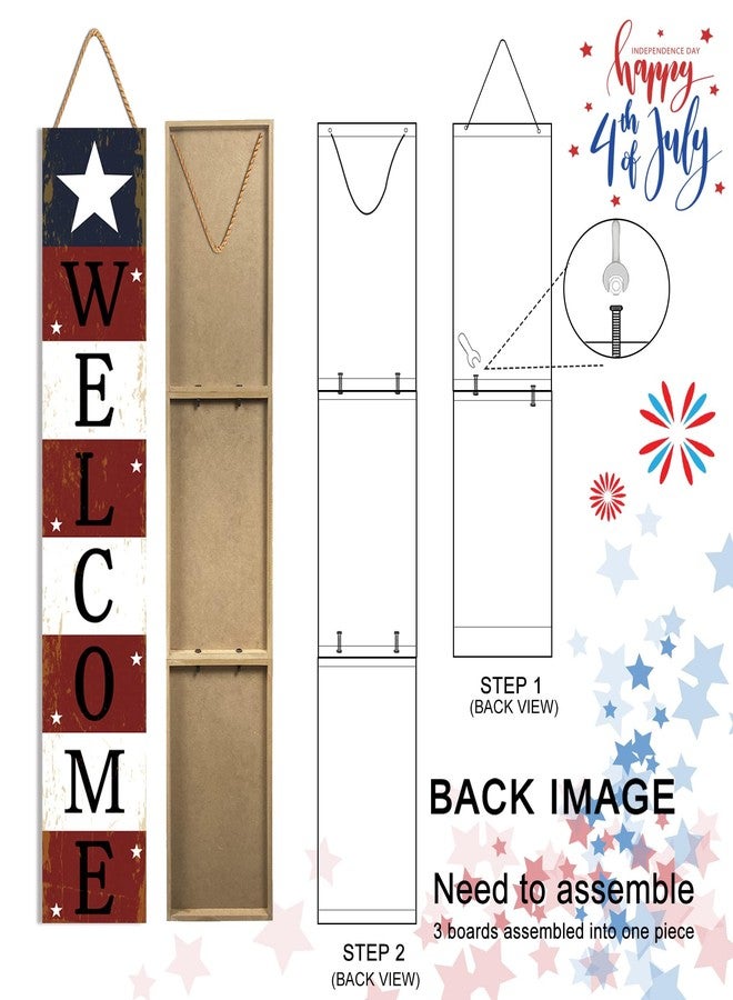 ARTDMT 4th of July Welcome Porch Sign Memorial Day Patriotic Stars American Door Hanger Welcome Door Sign Front for Door Decorations Independence Day - Standing Hanging Home Front Door Wall Yard sign,47.2"H - Image 4