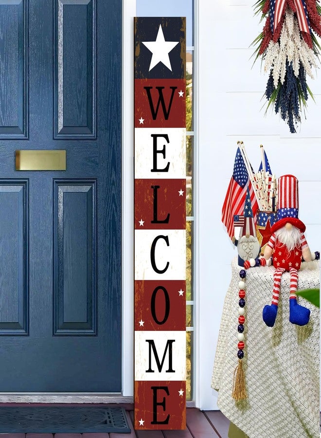 ARTDMT 4th of July Welcome Porch Sign Memorial Day Patriotic Stars American Door Hanger Welcome Door Sign Front for Door Decorations Independence Day - Standing Hanging Home Front Door Wall Yard sign,47.2"H - Image 2
