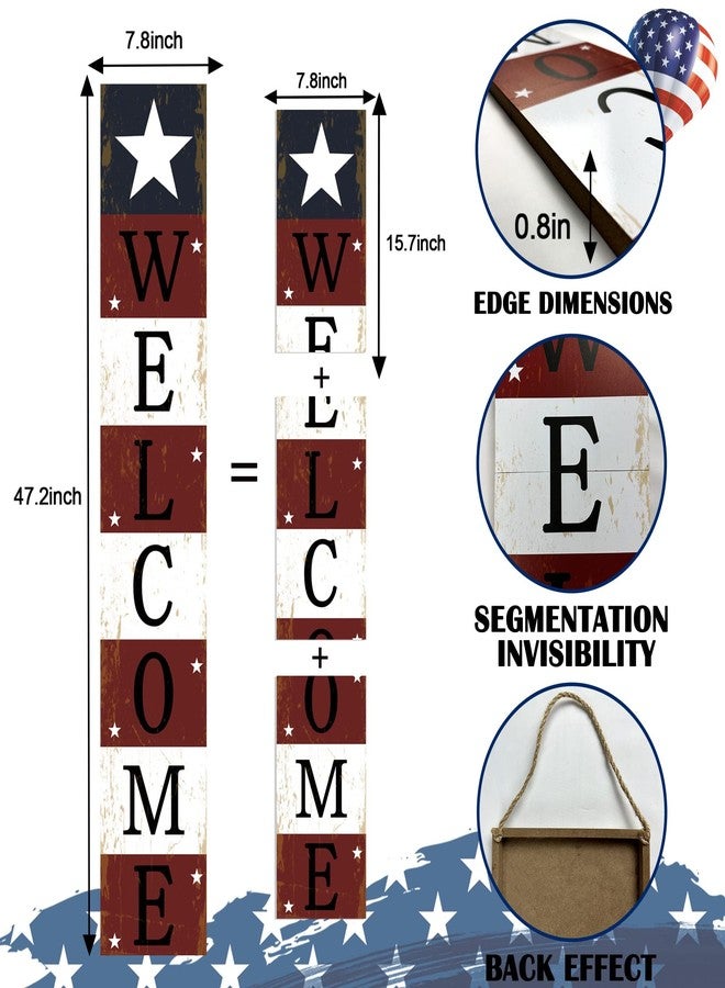 ARTDMT 4th of July Welcome Porch Sign Memorial Day Patriotic Stars American Door Hanger Welcome Door Sign Front for Door Decorations Independence Day - Standing Hanging Home Front Door Wall Yard sign,47.2"H - Image 5