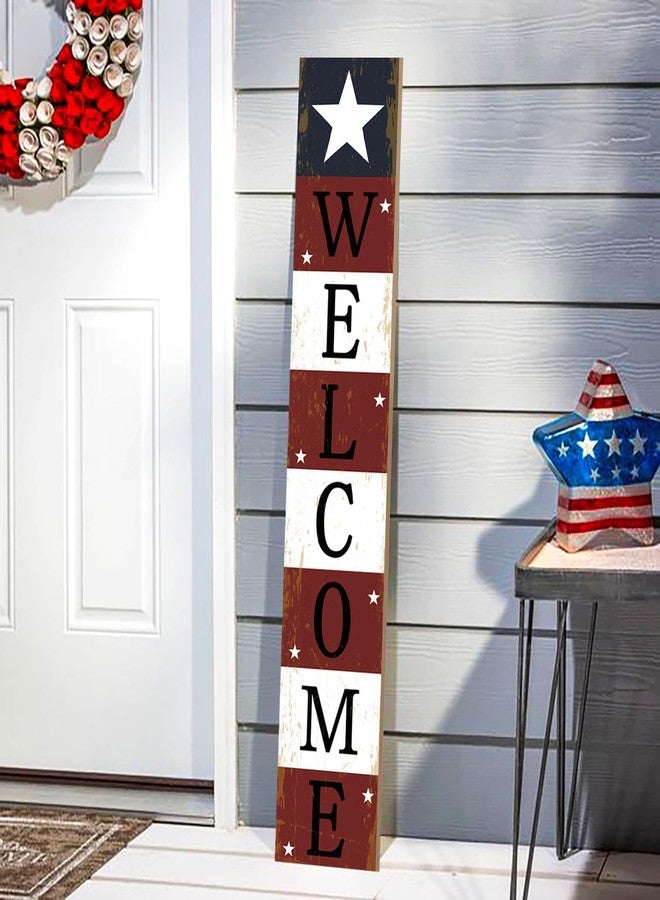 ARTDMT 4th of July Welcome Porch Sign Memorial Day Patriotic Stars American Door Hanger Welcome Door Sign Front for Door Decorations Independence Day - Standing Hanging Home Front Door Wall Yard sign,47.2"H - Image 1
