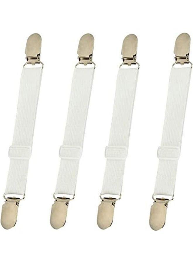 Adjustable Elastic Bed Sheet Mattress Fasteners Clips Grippers Straps Suspender Holder - Pack Of 4 White Standardcm  - Image 1