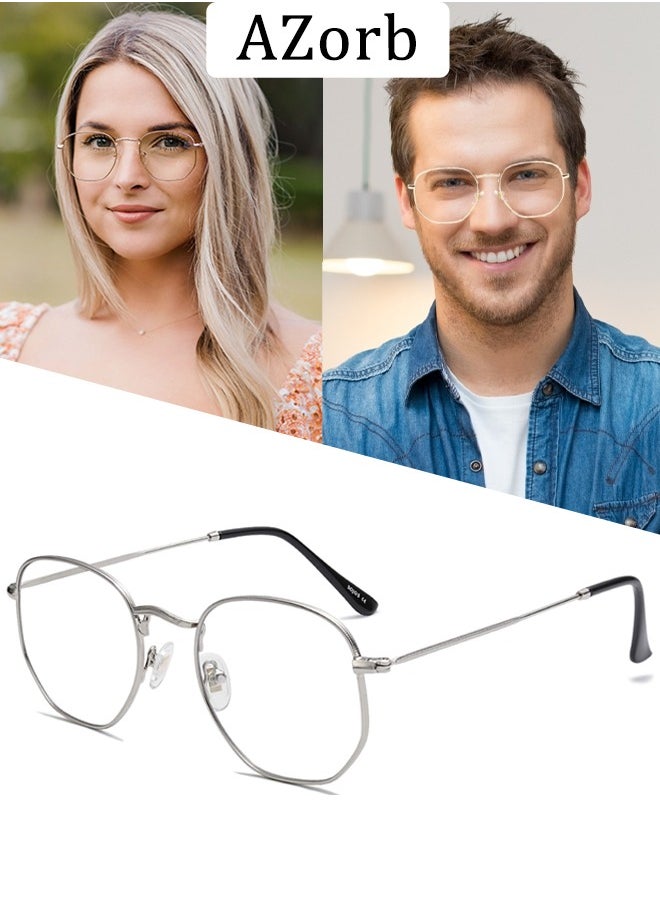 AZorb Metal Blue Light Glasses for men women Square Clear Lens eyeglasses Anti blue light blocking eye glasses for Reading Gaming Computer Phone Silver  - Image 1