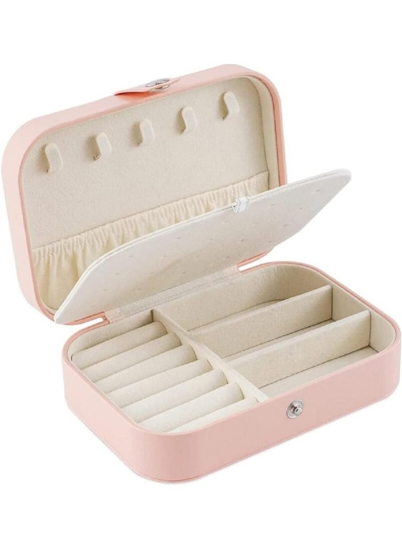 BARIQ.HOMES Portable Pink PU Leather Travel Jewelry Organizer Box Case 16x11 cm - Image 1