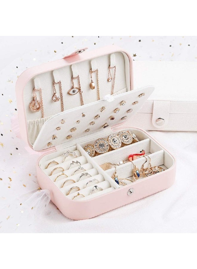 BARIQ.HOMES Portable Pink PU Leather Travel Jewelry Organizer Box Case 16x11 cm - Image 2