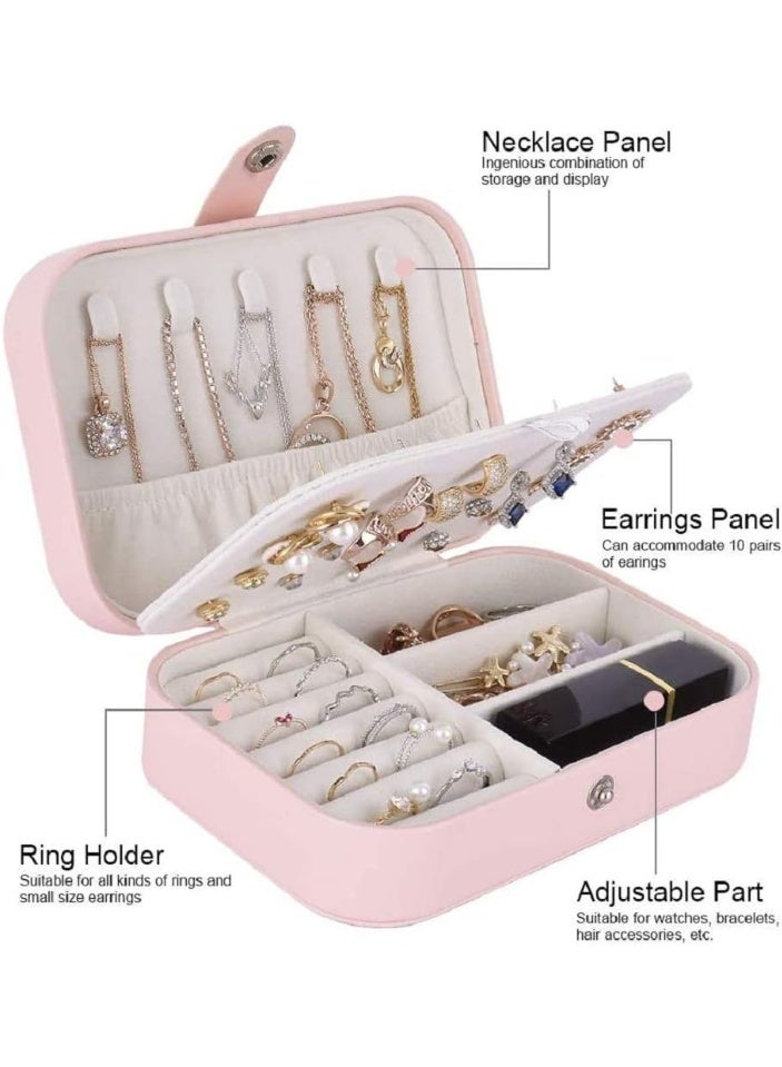 BARIQ.HOMES Portable Pink PU Leather Travel Jewelry Organizer Box Case 16x11 cm - Image 5