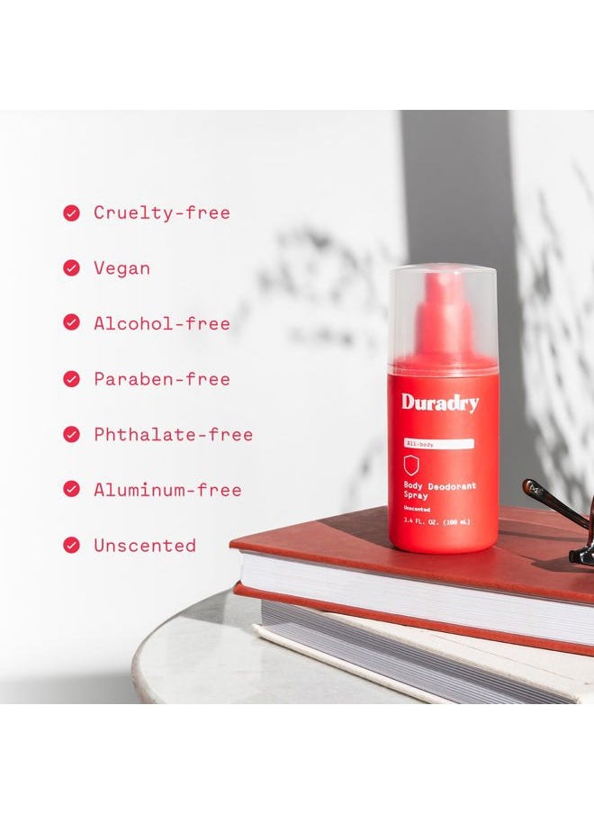 duradry - Aluminum-Free Whole Body Deodorant Spray for Men and Women - Unscented Deodorant for Whole Body, Natural Odor Neutralizer, Clear and Residue Free, Non-Staining, Cruelty-Free - 3.4 Fl Oz (Pack of 3) - Image 1