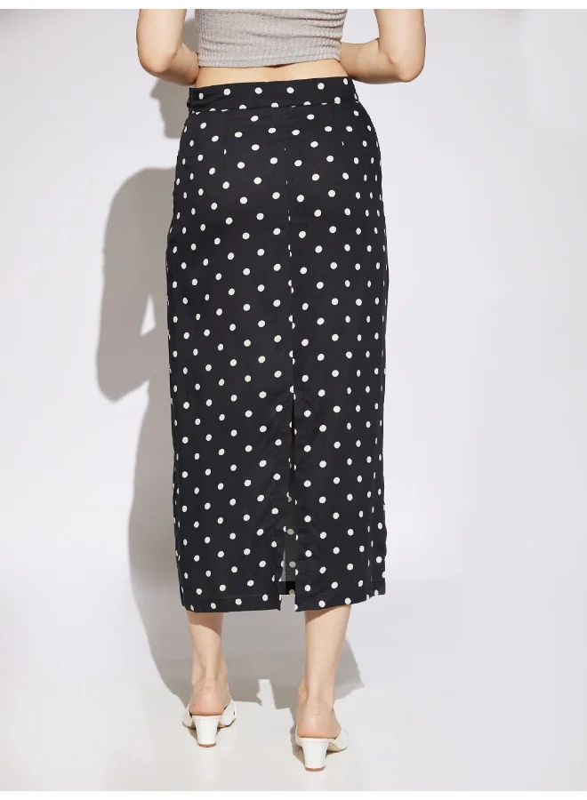 globus  Women Black Polka Dot Print Midi Rise Back Slit Pencil Midi Skirt for Women | Best Price UAE