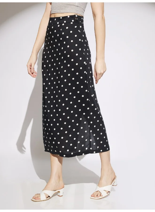globus  Women Black Polka Dot Print Midi Rise Back Slit Pencil Midi Skirt for Women | Best Price UAE