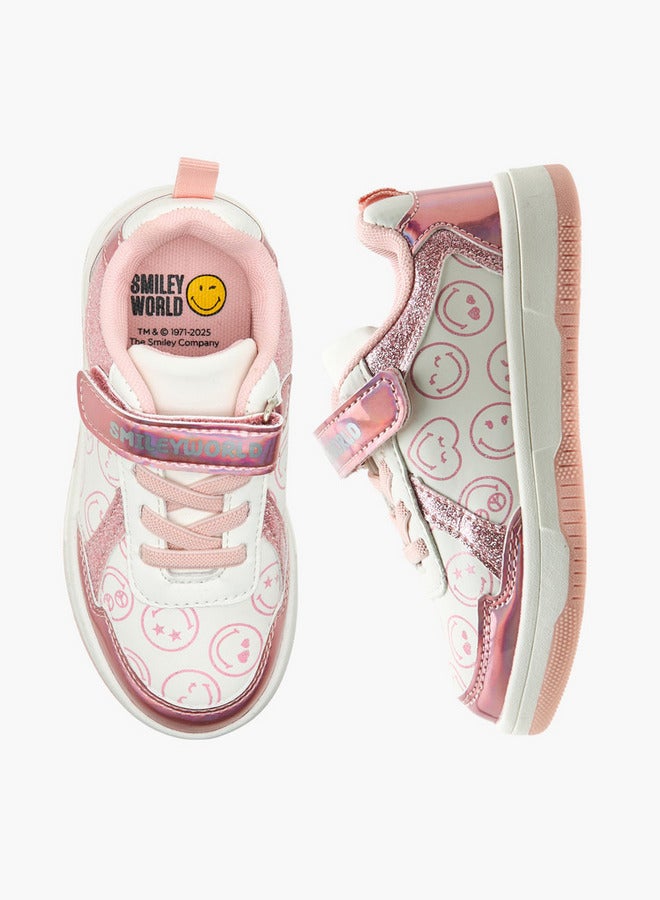 SMILEY Girls SmileyWorld Logo Print Sneakers with Hook and Loop Closure  - Image 1