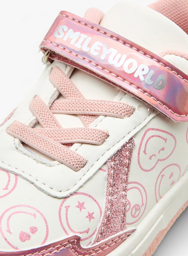 SMILEY Girls SmileyWorld Logo Print Sneakers with Hook and Loop Closure  - Image 4