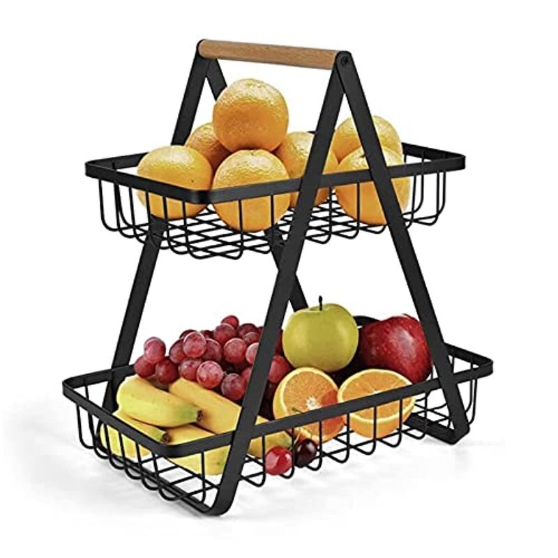 HOME CUBE 2Tier Countertop Fruit Basket Fruit Bowl Bread Basket Vegetable Holder for Kitchen Storage Rack Black Iron - Image 1