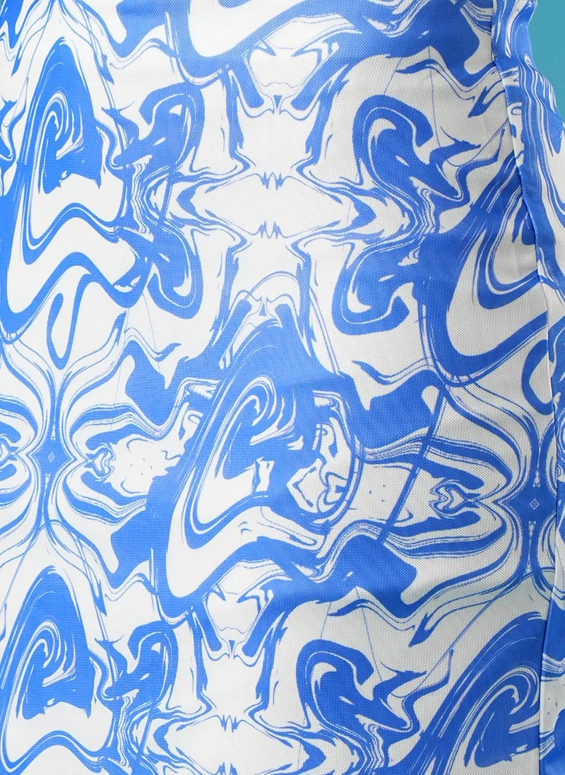 globus Globus Women Blue Abstract Printed Ruched Top & Flounce Skirt