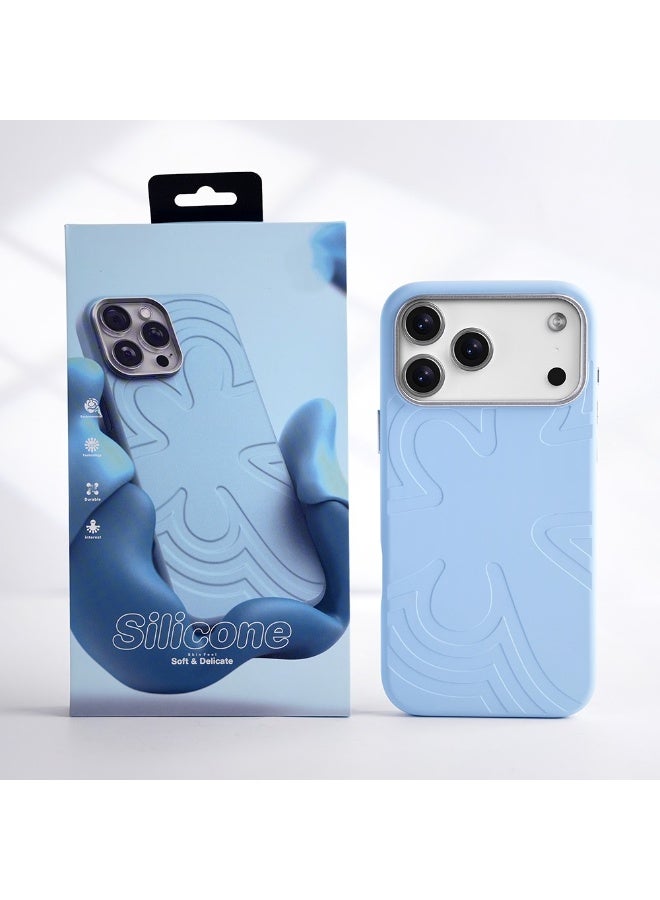 iPhone 17 Pro Max Silicone Case with Magnetic Ring, Metal Buttons & Metal Camera Guard, Luxury Shockproof Slim Protective Cover-Sky Blue - Image 2