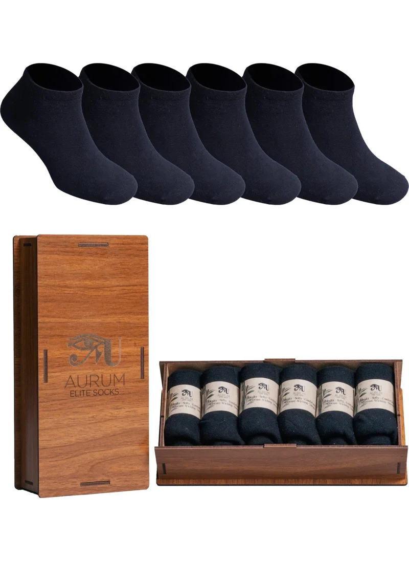 اورومي 6-Piece Men's Bamboo Booties Socks Seamless Premium Gift Boxed - Black
