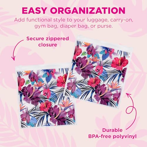 Miamica Women's Quart Sized Resealable Toiletry Bag & Travel Packing Organizers, Hibiscus, 12 Pack - Image 3