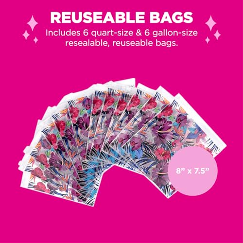 Miamica Women's Quart Sized Resealable Toiletry Bag & Travel Packing Organizers, Hibiscus, 12 Pack - Image 2