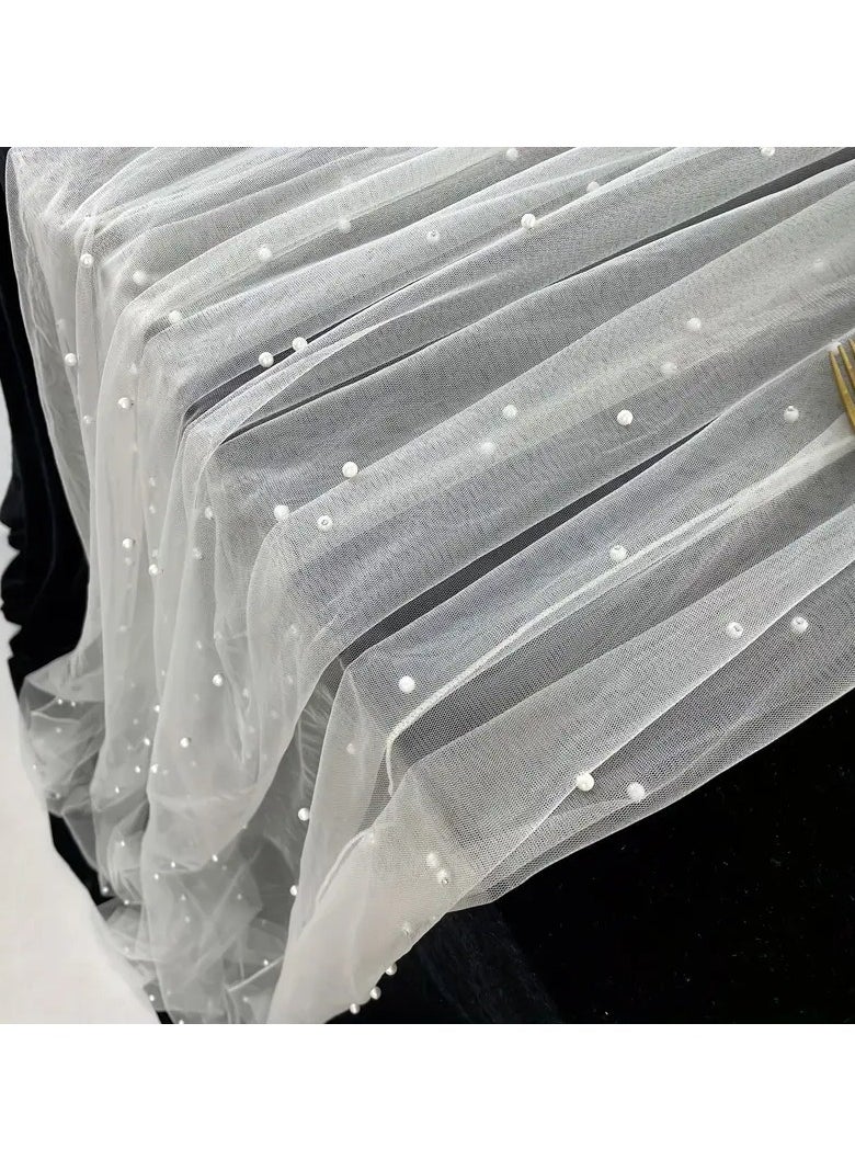 Goolsky - Artificial Pearl Decor Table Banner, White Pearl Tulle Table Runner Wedding Decoration, Extra Long Table Runner For Wedding Arch Reception Bride Gift, Table Decoration - Image 1