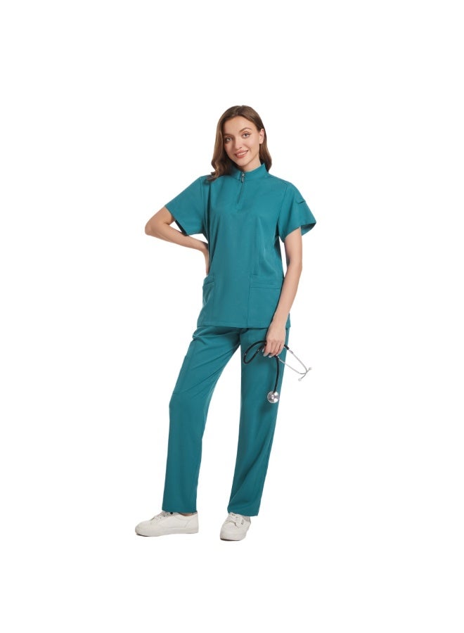 Loquat Womens Medical Scrubs Set Medical Uniform Set Lake Blue - Image 1