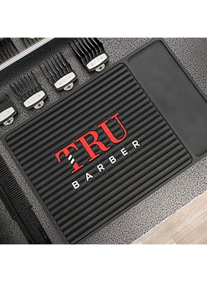 TRU BARBER MAT BlackRed Flexible PVC Station Mat Professional Mat Salon and Barbershop Work Station Pads Beauty Salon Tools Hairstylist Counter mat for Clippers Anti Slip - Image 1