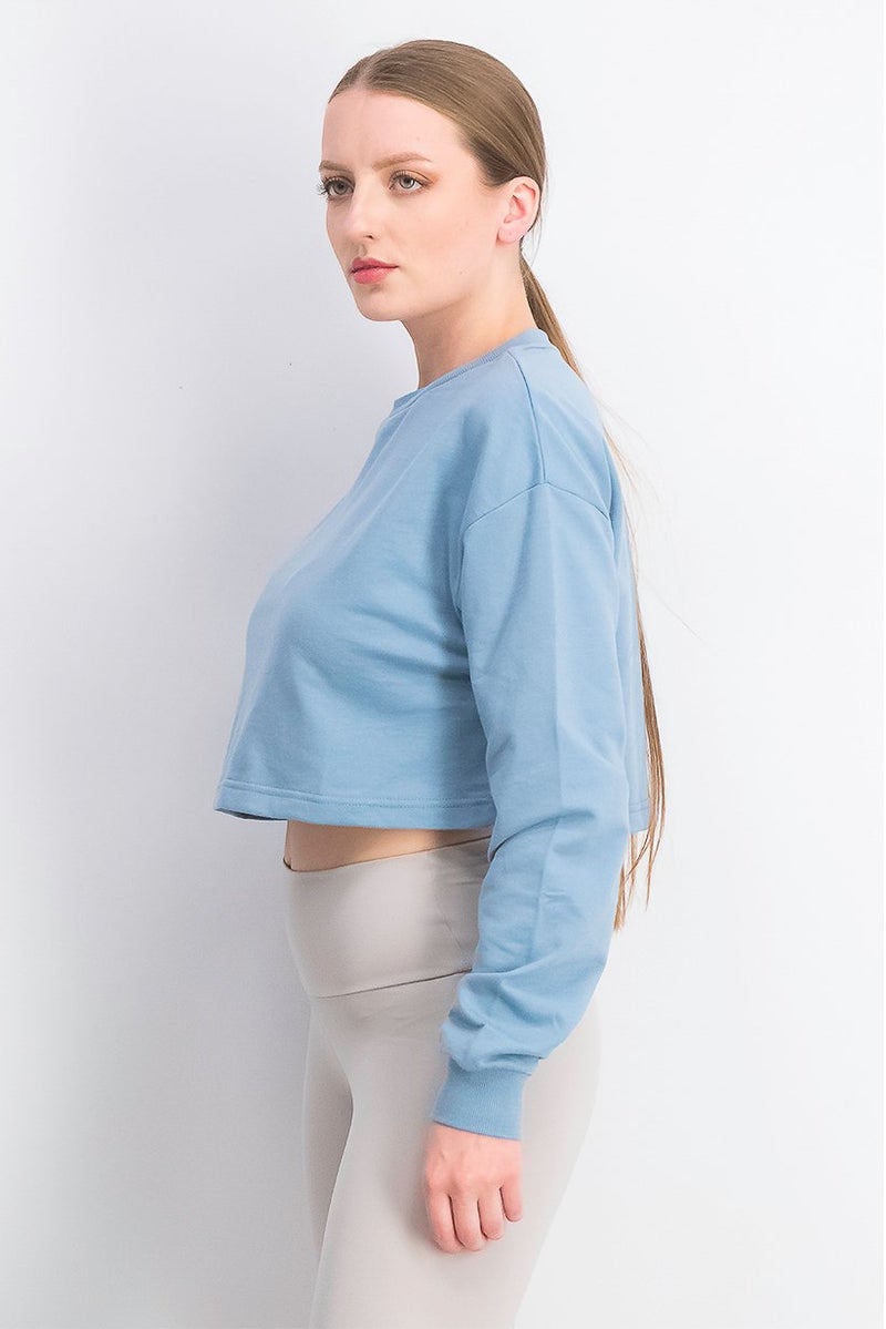 XOXO بلوزة رياضية نسائية بأكمام طويلة بسيطة، زرقاء - Image 3