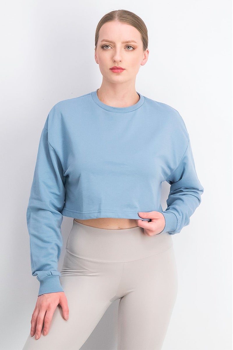 XOXO بلوزة رياضية نسائية بأكمام طويلة بسيطة، زرقاء - Image 1