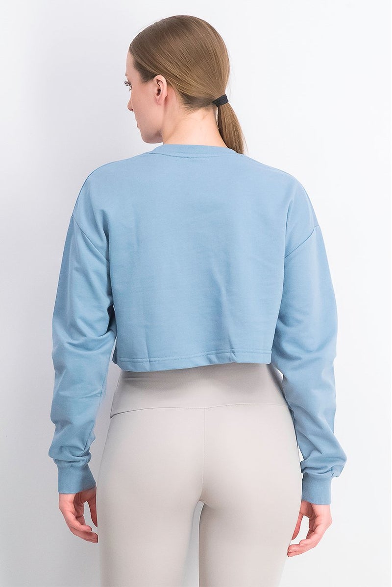 XOXO Women Sports Fit Long Sleeve Plain Top, Blue - Image 4