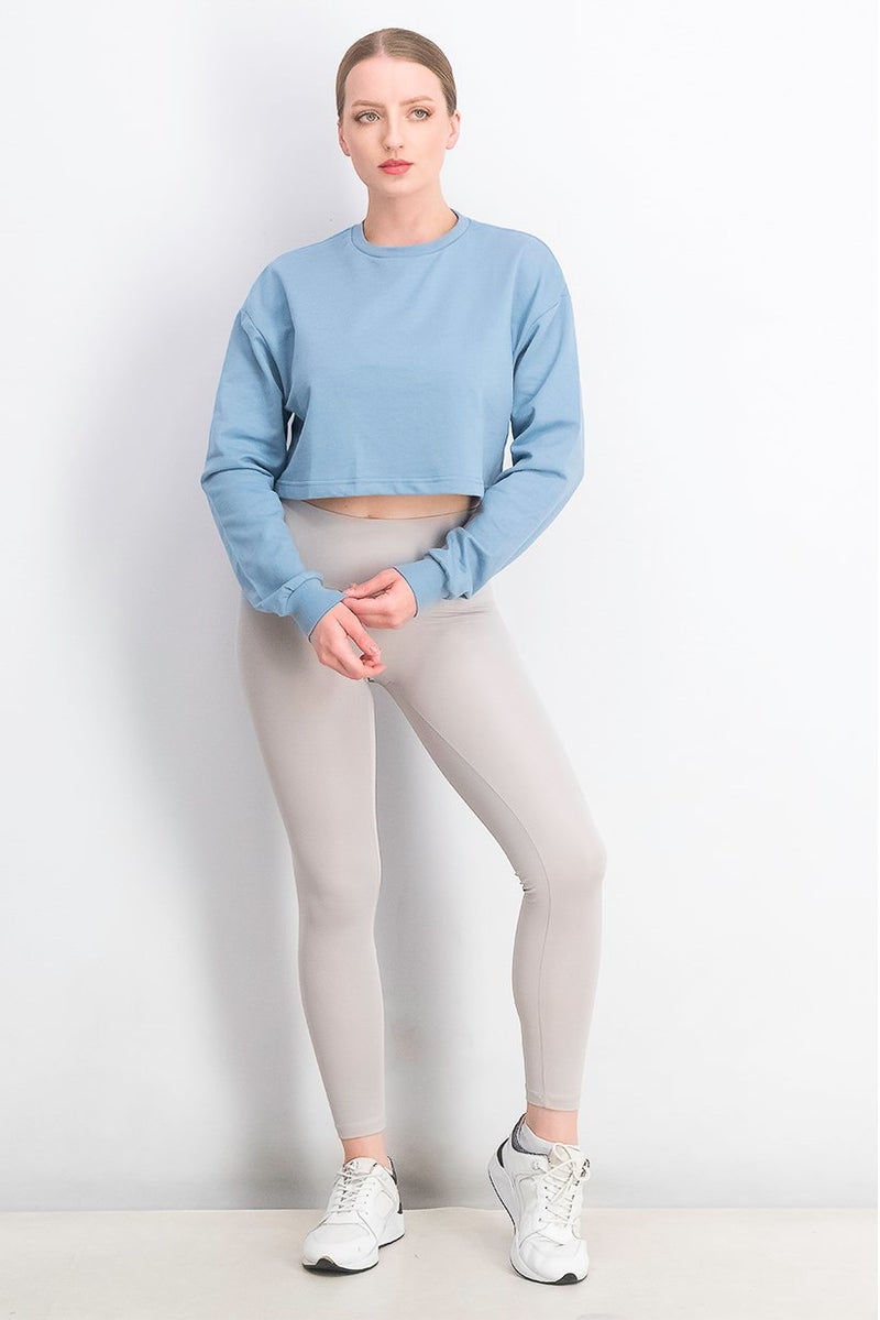 XOXO Women Sports Fit Long Sleeve Plain Top, Blue - Image 2