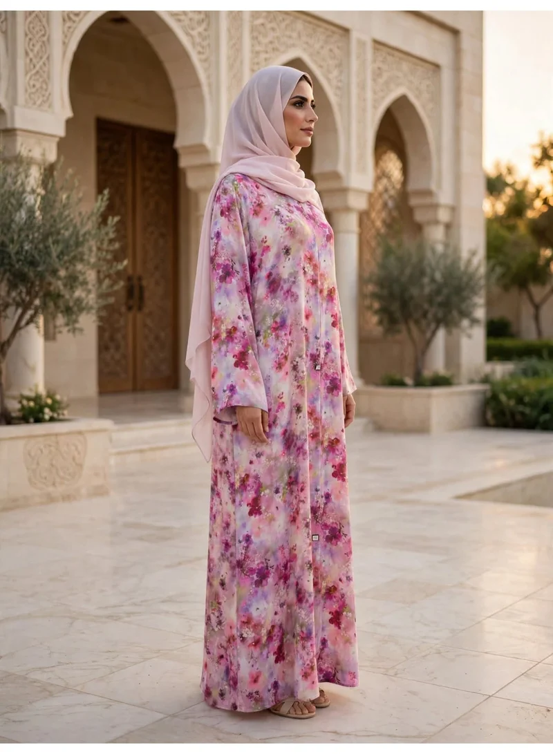 Ikkxa  Floral Printed Abaya with Draped Hijab and Wide Sleeves for Women | Best Price UAE