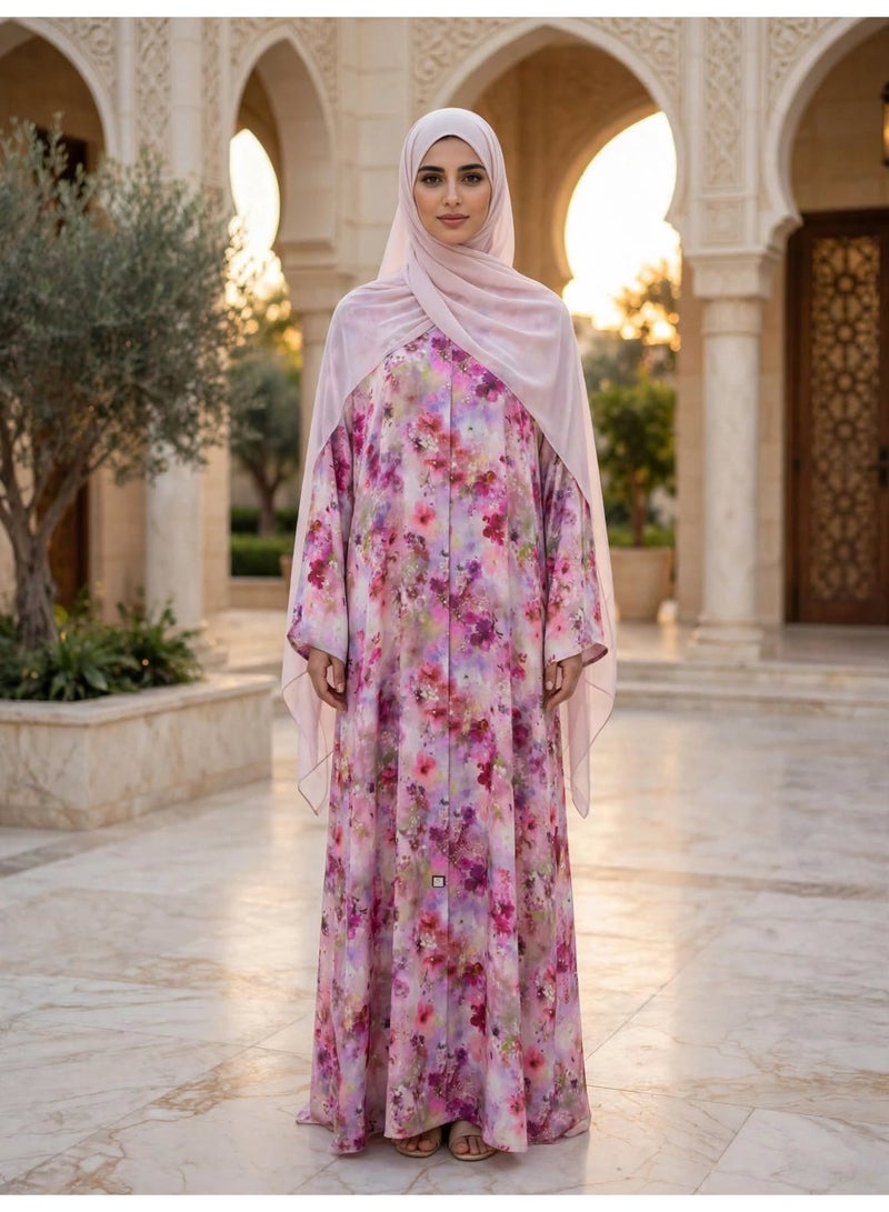 IKKXA Floral Printed Abaya with Draped Hijab and Wide Sleeves - Image 1
