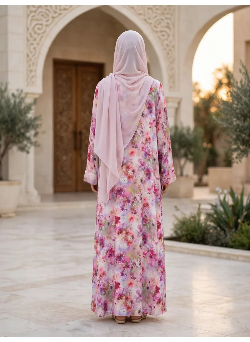 Ikkxa  Floral Printed Abaya with Draped Hijab and Wide Sleeves for Women | Best Price UAE