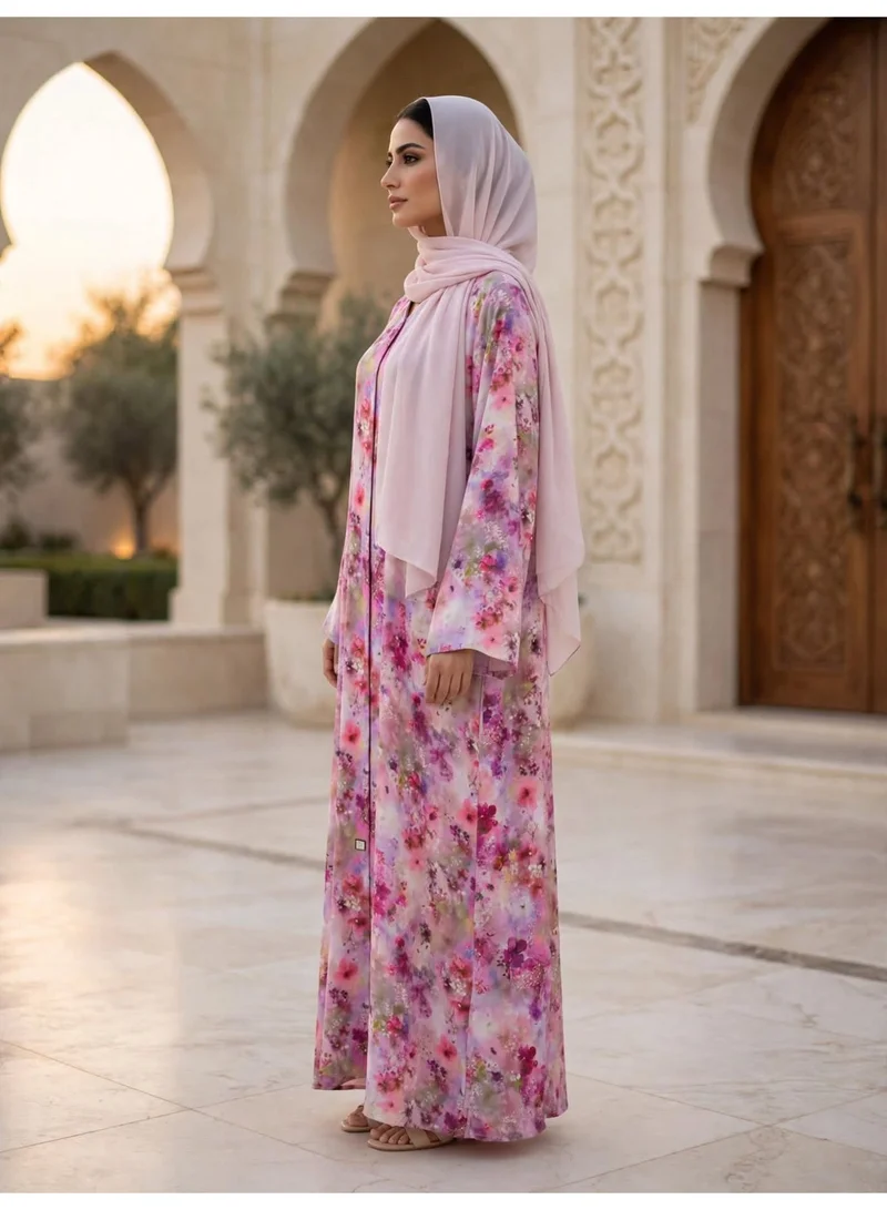 Ikkxa  Floral Printed Abaya with Draped Hijab and Wide Sleeves for Women | Best Price UAE