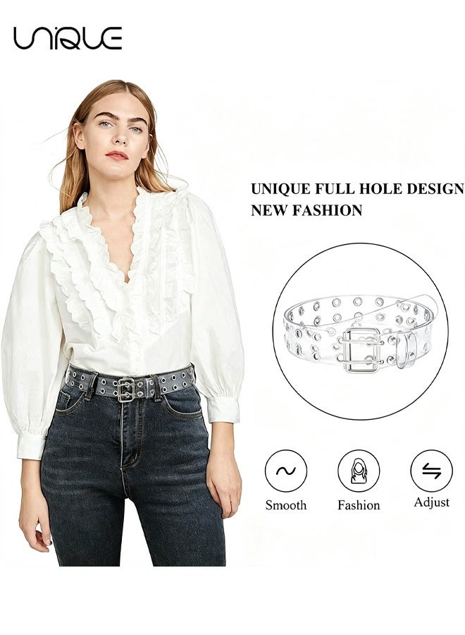 Unique Clear Double Grommet Belts - Transparent PVC Belt for Jeans Pants - Unisex - Image 1