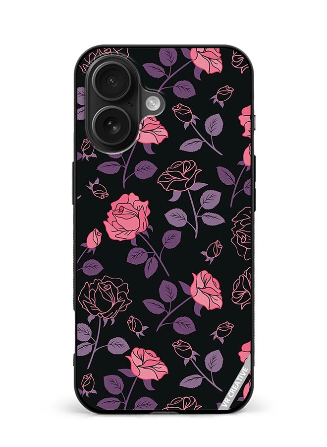 Protective Case Cover For Apple iPhone 16 Pink And Purple Flowers Design Multicolour