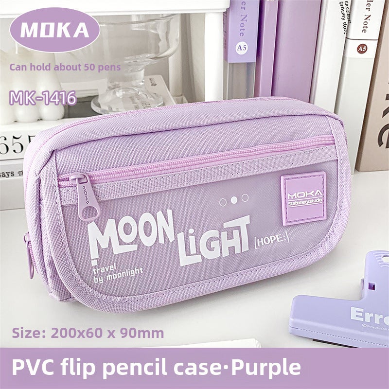 Large Capacity Canvas Pencil Case for Students Purple/large capacity three-layer flip cover/can hold 50 pens