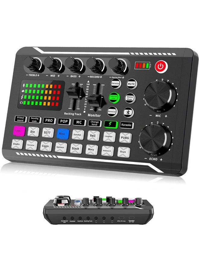 ELLEGLAM Professional F998 Audio Mixer & Live Sound Card, DJ Effects, Voice Changer, Podcast Studio Equipment for Streaming, Gaming, Recording, TikTok, YouTube  - Image 1