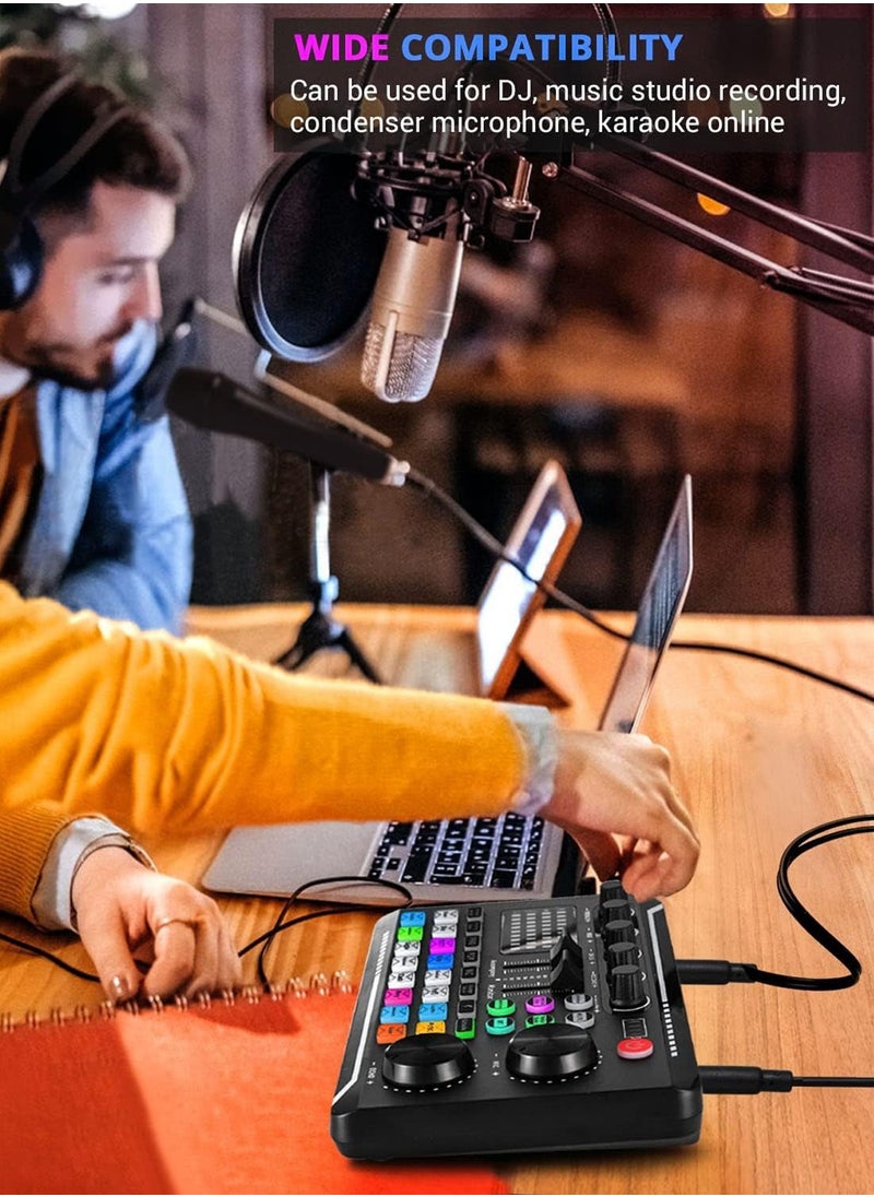 Professional F998 Audio Mixer & Live Sound Card, DJ Effects, Voice Changer, Podcast Studio Equipment for Streaming, Gaming, Recording, TikTok, YouTube