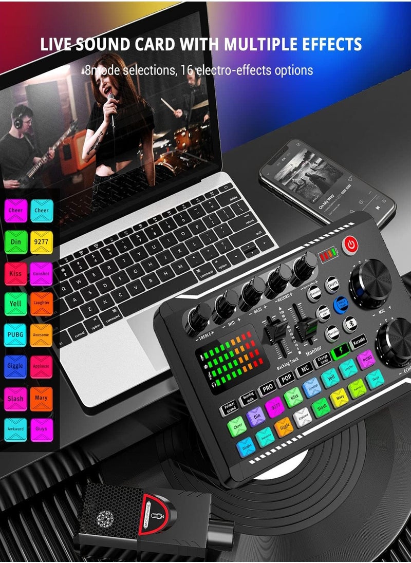 Professional F998 Audio Mixer & Live Sound Card, DJ Effects, Voice Changer, Podcast Studio Equipment for Streaming, Gaming, Recording, TikTok, YouTube